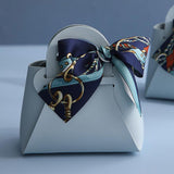 Maxbell 5 Pieces Exquisite PU Leather Wedding Favours Bags Handbag with Ribbons Blue