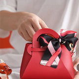 Maxbell 5 Pieces Exquisite PU Leather Wedding Favours Bags Handbag with Ribbons Red