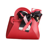 Maxbell 5 Pieces Exquisite PU Leather Wedding Favours Bags Handbag with Ribbons Red