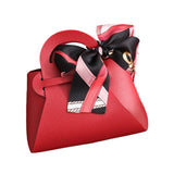 Maxbell 5 Pieces Exquisite PU Leather Wedding Favours Bags Handbag with Ribbons Red