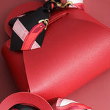 Maxbell 5 Pieces Exquisite PU Leather Wedding Favours Bags Handbag with Ribbons Red