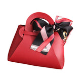 Maxbell 5 Pieces Exquisite PU Leather Wedding Favours Bags Handbag with Ribbons Red