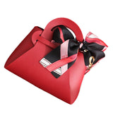 Maxbell 5 Pieces Exquisite PU Leather Wedding Favours Bags Handbag with Ribbons Red