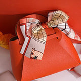 Maxbell 5 Pieces Exquisite PU Leather Wedding Favours Bags Handbag with Ribbons Orange