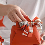 Maxbell 5 Pieces Exquisite PU Leather Wedding Favours Bags Handbag with Ribbons Orange