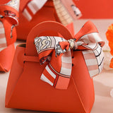 Maxbell 5 Pieces Exquisite PU Leather Wedding Favours Bags Handbag with Ribbons Orange