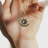 Maxbell Trendy Crescent Moon and Sun Necklace High Polished Jewelry for Women Teen Golden