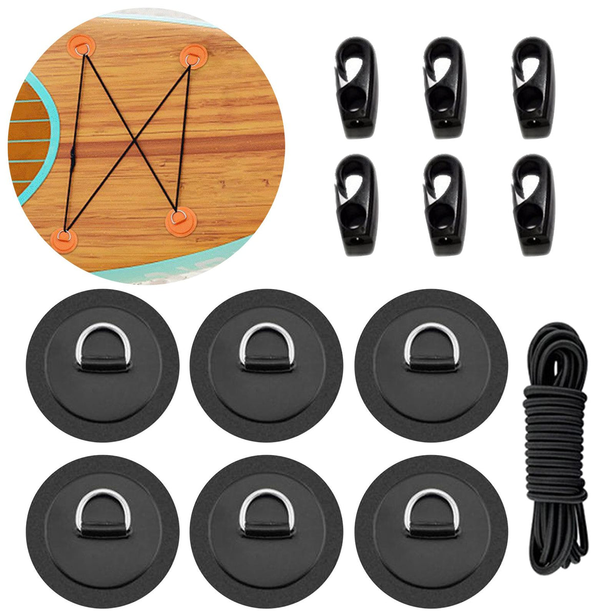 Maxbell Bungee Deck Kit D Rings Pad Patch for Kayak Canoe Inflatable Boat Fishing Black