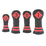 Maxbell 4x Golf Wood Head Cover Golf Club Headcover PU Protect Black Red Number