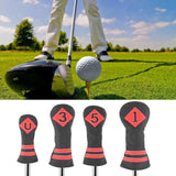 Maxbell 4x Golf Wood Head Cover Golf Club Headcover PU Protect Black Red Number