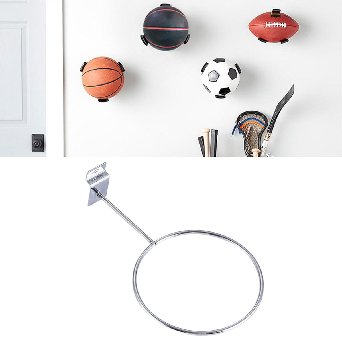 Maxbell Ball Holder Rack Helmet Hanger Wall Holder for Sports Ball Basketball Soccer Silver