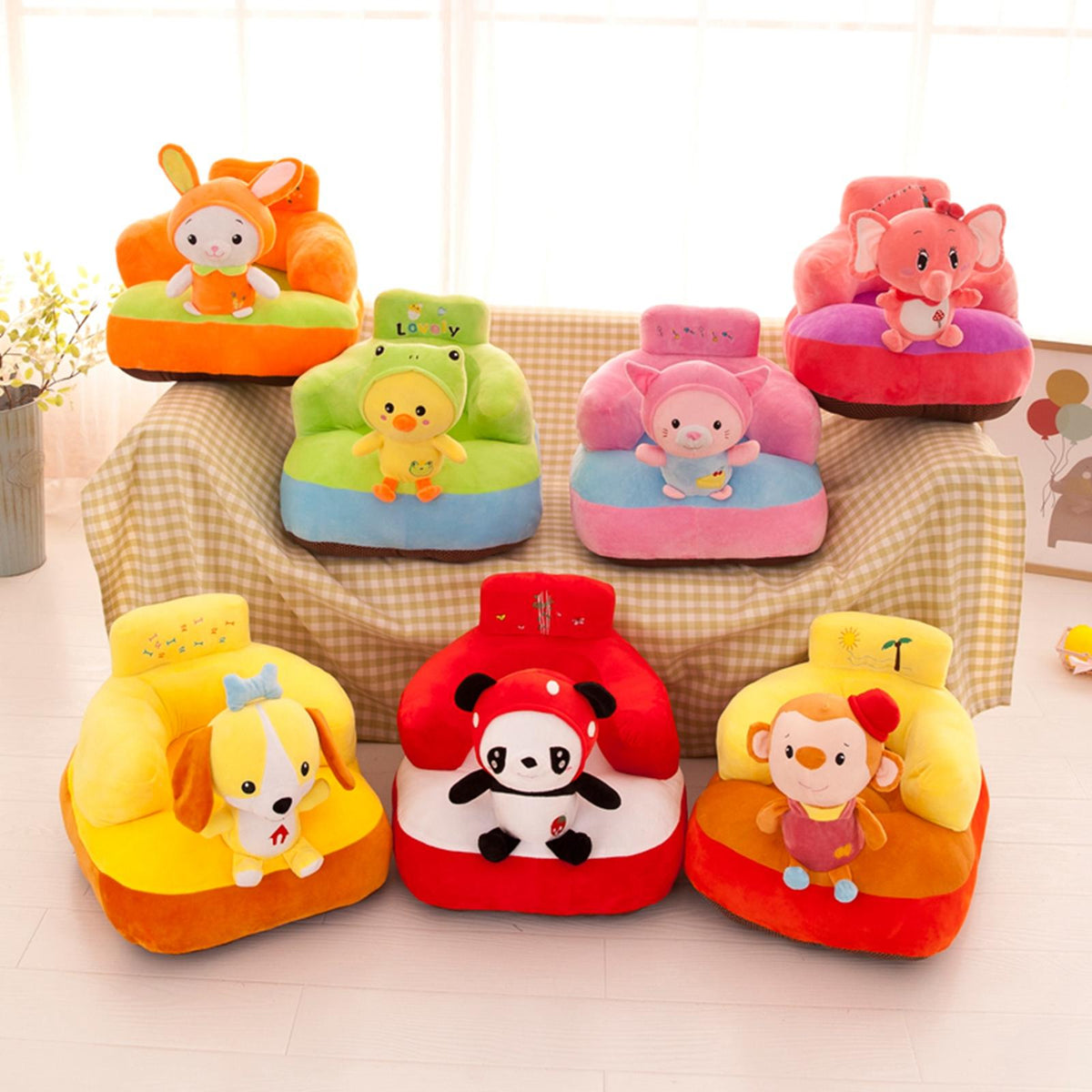 Maxbell Cute Cartoon Baby Sofa Cover Animal Toy Learn to Sit Gift for Infants Rabbit