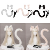 Maxbell 2Pcs Cat Ears and Tail Set Faux Fur Long Tail for Anime Cosplay Costume Kits White