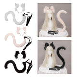 Maxbell 2Pcs Cat Ears and Tail Set Faux Fur Long Tail for Anime Cosplay Costume Kits White
