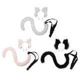 Maxbell 2Pcs Cat Ears and Tail Set Faux Fur Long Tail for Anime Cosplay Costume Kits White