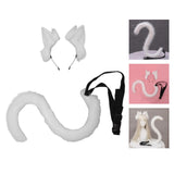 Maxbell 2Pcs Cat Ears and Tail Set Faux Fur Long Tail for Anime Cosplay Costume Kits White