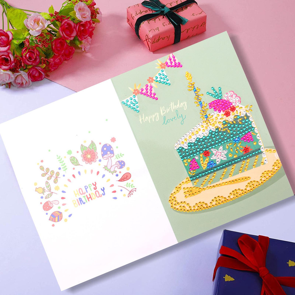Maxbell Creative Diamond Painting Birthday Cards Beaded Gift Card Mosaic Making  B