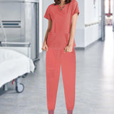 Maxbell Womens Uniforms Scrub Set Nurse Top Pants V-Neck for Healthcare SPA Nursing M Orange Red