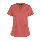 Maxbell Womens Uniforms Scrub Set Nurse Top Pants V-Neck for Healthcare SPA Nursing M Orange Red