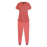 Maxbell Womens Uniforms Scrub Set Nurse Top Pants V-Neck for Healthcare SPA Nursing M Orange Red