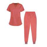 Maxbell Womens Uniforms Scrub Set Nurse Top Pants V-Neck for Healthcare SPA Nursing M Orange Red