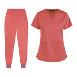 Maxbell Womens Uniforms Scrub Set Nurse Top Pants V-Neck for Healthcare SPA Nursing M Orange Red