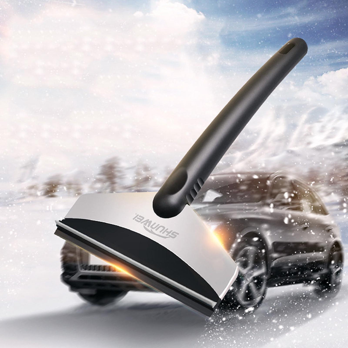 Maxbell Compact Car Ice Scraper Cold Weather Auto Window Car Wash Snow Removal Wiper Gray