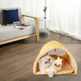 Maxbell Cave Bed Cozy Enclosed Soft Kennel Pet Cat Bed Tunnel for Cats Puppy Kitten Yellow