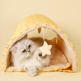 Maxbell Cave Bed Cozy Enclosed Soft Kennel Pet Cat Bed Tunnel for Cats Puppy Kitten Yellow