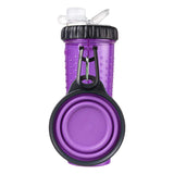 Maxbell 2in1 Dog Water Bottle Leak Proof Portable Water & Food Dispenser for Outdoor Purple