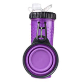 Maxbell 2in1 Dog Water Bottle Leak Proof Portable Water & Food Dispenser for Outdoor Purple