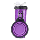 Maxbell 2in1 Dog Water Bottle Leak Proof Portable Water & Food Dispenser for Outdoor Purple