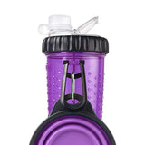 Maxbell 2in1 Dog Water Bottle Leak Proof Portable Water & Food Dispenser for Outdoor Purple