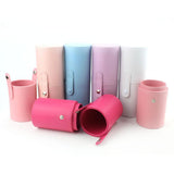 Maxbell Makeup Brush Holder Large Capacity with Lid PU Leather for Pen Women Girls White