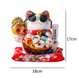 Maxbell Ceramic Lucky Cat Figure Toy Waving Fortune Welcoming Good Luck Chinese Hug Cat Sunglasses
