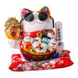 Maxbell Ceramic Lucky Cat Figure Toy Waving Fortune Welcoming Good Luck Chinese Hug Cat Sunglasses