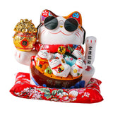 Maxbell Ceramic Lucky Cat Figure Toy Waving Fortune Welcoming Good Luck Chinese Hug Cat Sunglasses