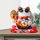 Maxbell Ceramic Lucky Cat Figure Toy Waving Fortune Welcoming Good Luck Chinese Hug Cat Sunglasses