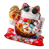 Maxbell Ceramic Lucky Cat Figure Toy Waving Fortune Welcoming Good Luck Chinese Hug Cat Sunglasses