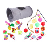 Maxbell 22Pcs Cat Toys Kitten Toys Tunnel Assorted Feather Teaser Wand Grey