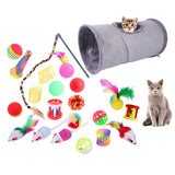 Maxbell 22Pcs Cat Toys Kitten Toys Tunnel Assorted Feather Teaser Wand Grey