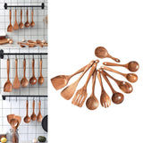 Maxbell Wooden Kitchen Utensils Set Non Stick Teak Wood Durable for Home Accessories 10pcs