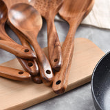 Maxbell Wooden Kitchen Utensils Set Non Stick Teak Wood Durable for Home Accessories 10pcs