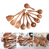 Maxbell Wooden Kitchen Utensils Set Non Stick Teak Wood Durable for Home Accessories 10pcs