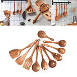 Maxbell Wooden Kitchen Utensils Set Non Stick Teak Wood Durable for Home Accessories 10pcs