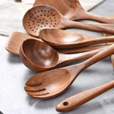 Maxbell Wooden Kitchen Utensils Set Non Stick Teak Wood Durable for Home Accessories 10pcs