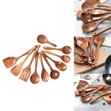 Maxbell Wooden Kitchen Utensils Set Non Stick Teak Wood Durable for Home Accessories 10pcs