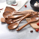 Maxbell Wooden Kitchen Utensils Set Non Stick Teak Wood Durable for Home Accessories 10pcs