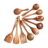 Maxbell Wooden Kitchen Utensils Set Non Stick Teak Wood Durable for Home Accessories 10pcs