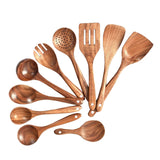 Maxbell Wooden Kitchen Utensils Set Non Stick Teak Wood Durable for Home Accessories 10pcs